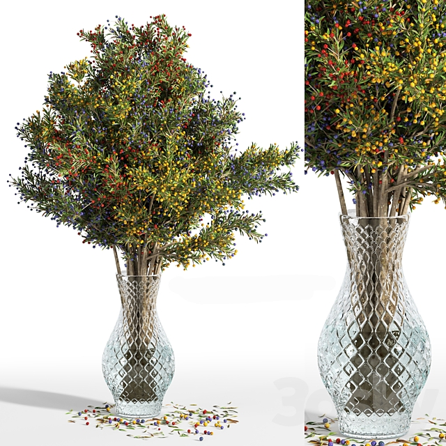 plants bouquet green branch in vase branches berries 02 3ds Max - thumbnail 1