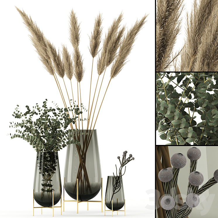 Plants in Echasse Vases 3DS Max - thumbnail 1