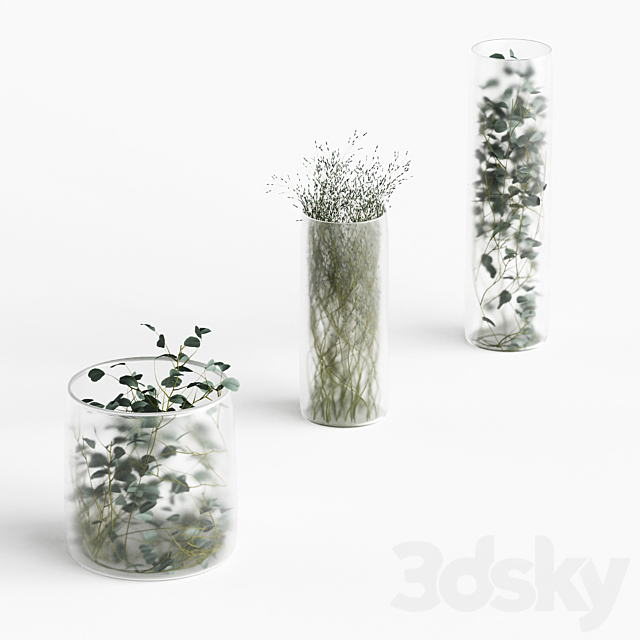 Plants in frosted vases 3ds Max - thumbnail 1