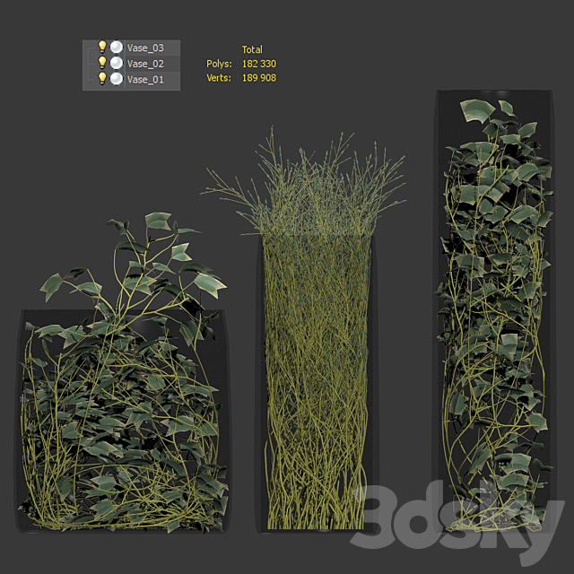 Plants in frosted vases 3ds Max - thumbnail 3