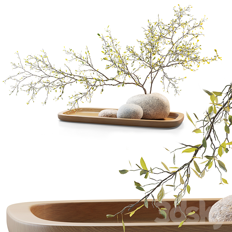 Plum branch in a stone vase 3DS Max Model - thumbnail 1