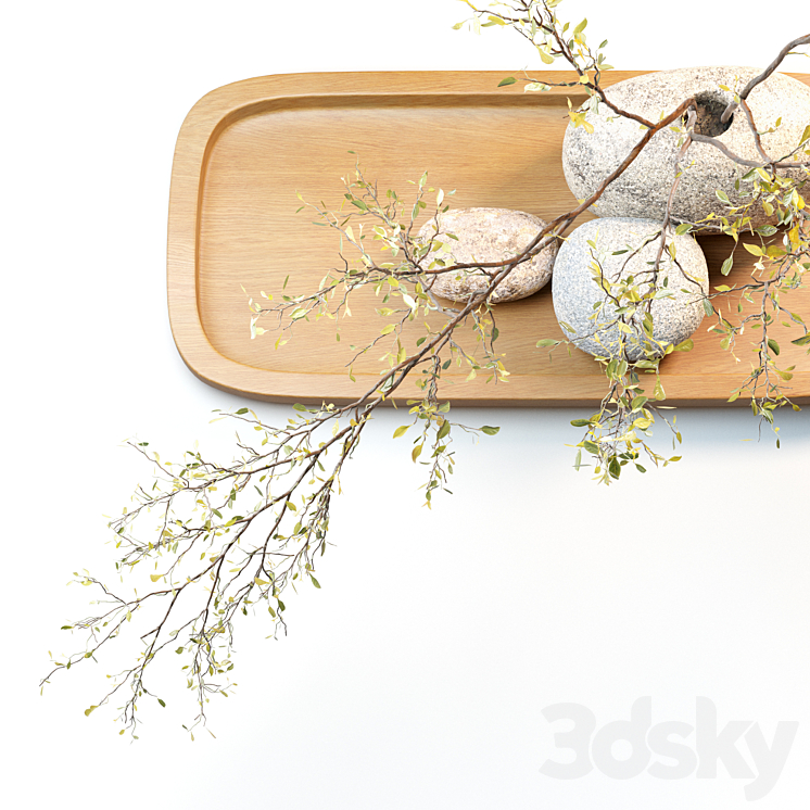 Plum branch in a stone vase 3DS Max Model - thumbnail 2