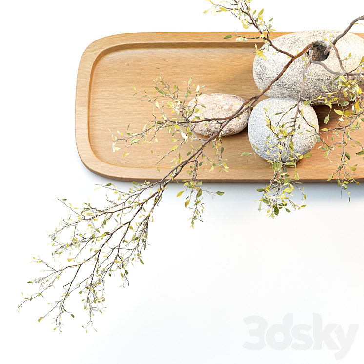 Plum branch in a stone vase 3DS Max - thumbnail 2