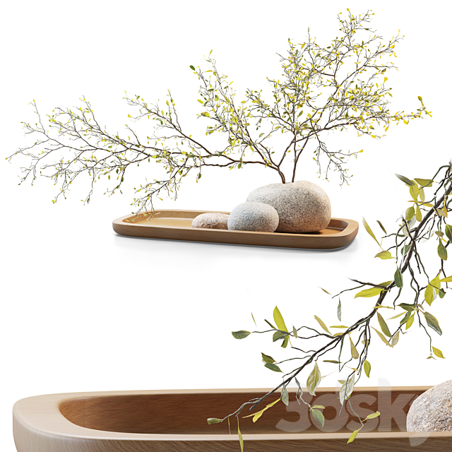 Plum branch in a stone vase 3DS Max Model - thumbnail 1