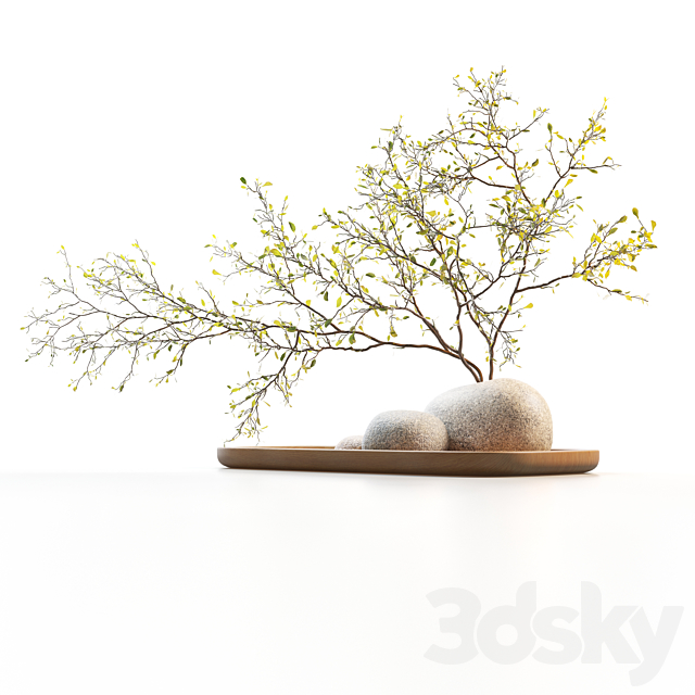 Plum branch in a stone vase 3DS Max Model - thumbnail 3