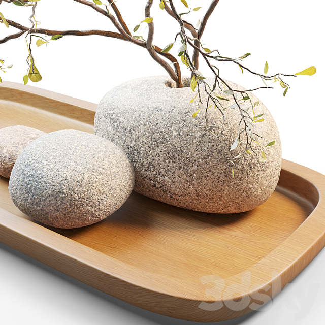 Plum branch in a stone vase 3DS Max Model - thumbnail 4