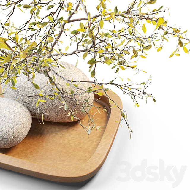 Plum branch in a stone vase 3DS Max Model - thumbnail 5