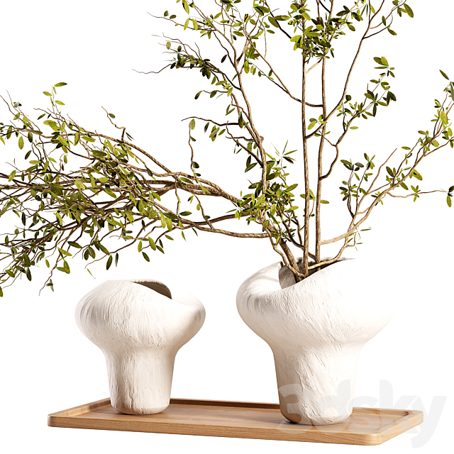 Plum branch in a stone vase 3DS Max Model - thumbnail 2