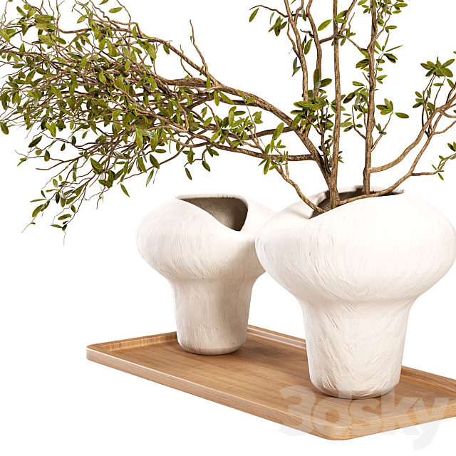 Plum branch in a stone vase 3DS Max Model - thumbnail 3