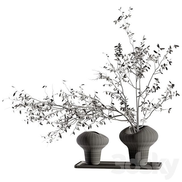 Plum branch in a stone vase 3DS Max Model - thumbnail 4