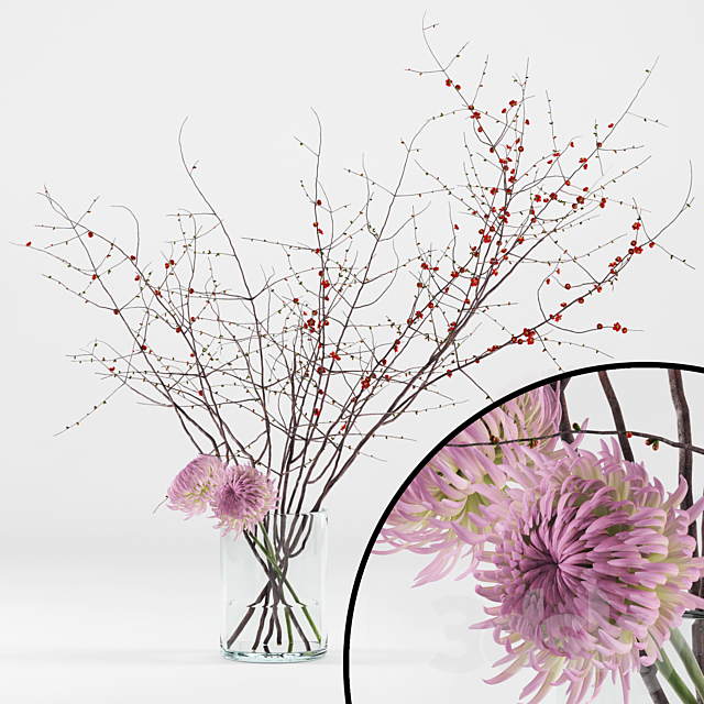 Prunus branches and chrysanthemums 3DSMax File - thumbnail 1