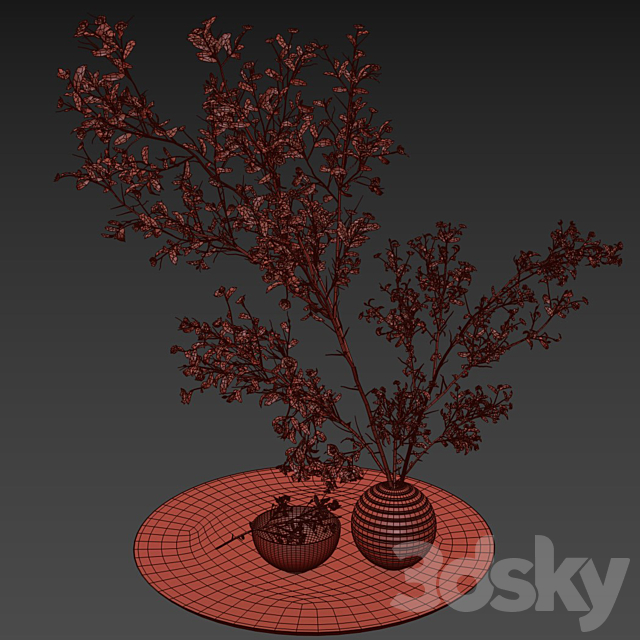 Pulm Branch in White Vase Set3 3DS Max Model - thumbnail 4