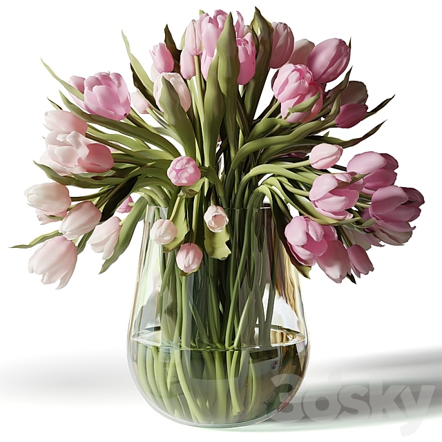 Red pink and white tulips in glass vases 3DS Max Model - thumbnail 4