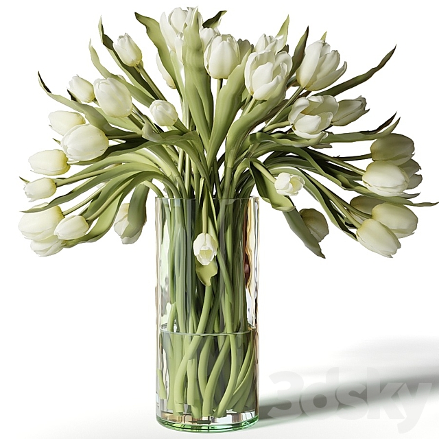 Red pink and white tulips in glass vases 3DS Max Model - thumbnail 5