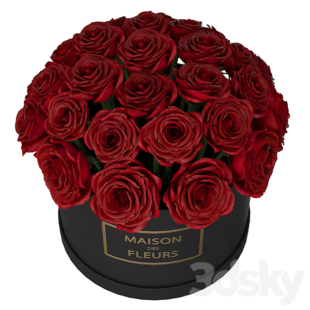 Red roses in box 3DS Max Model - thumbnail 2