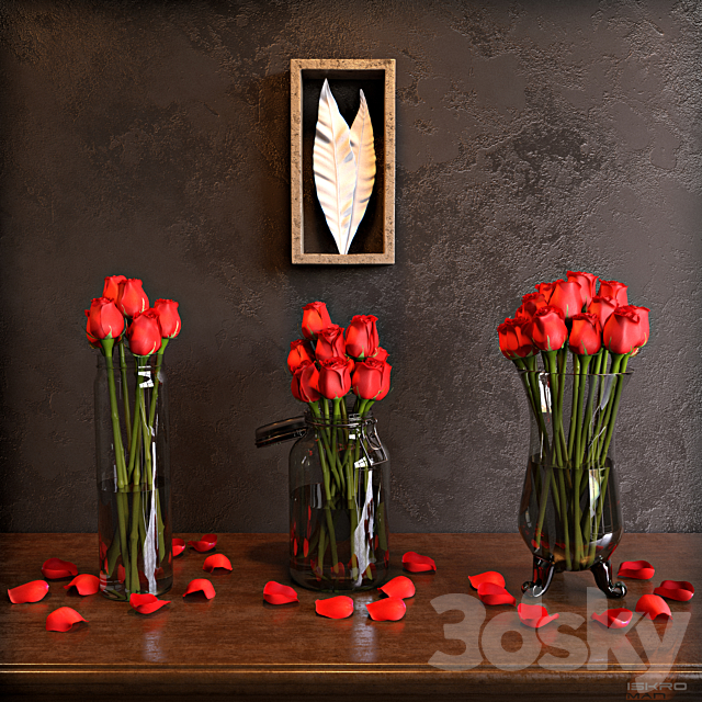 Roses in vases on a classical chest of drawers + decor Palecek 3DSMax File - thumbnail 1