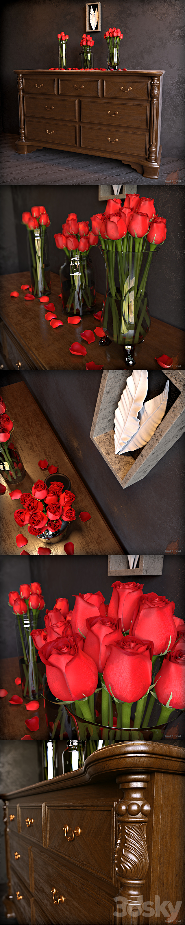 Roses in vases on a classical chest of drawers + decor Palecek 3DSMax File - thumbnail 2