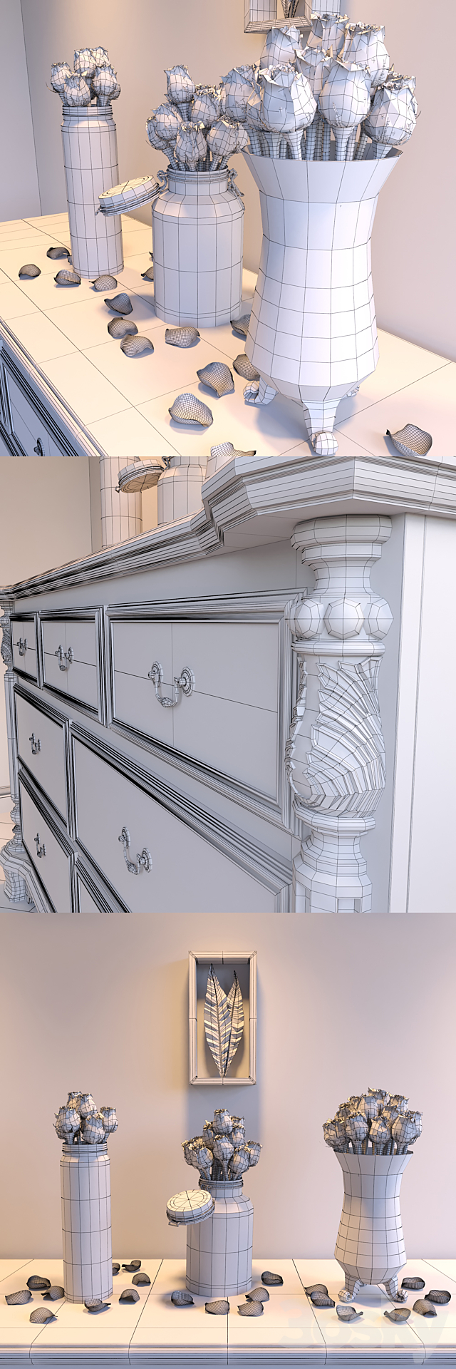 Roses in vases on a classical chest of drawers + decor Palecek 3DSMax File - thumbnail 3