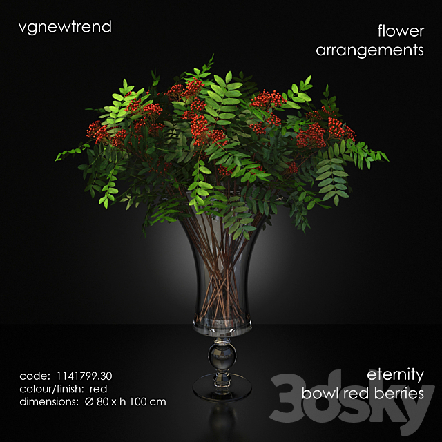 Rowan Bouquet in a vase. eternity bowl red berries 3DSMax File - thumbnail 1