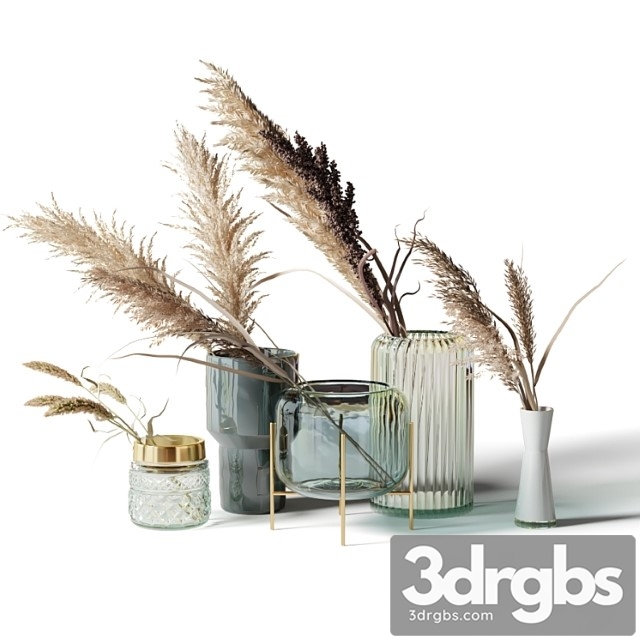 Set of 5 bouquets of dried flowers in glass vases - thumbnail 1