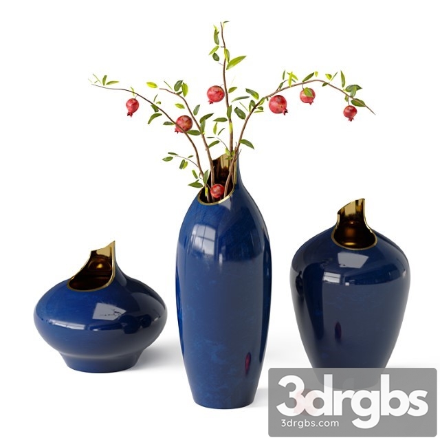 Set of Artipeches Akya Vases With Pomegranate Branches 3dsmax Download - thumbnail 1