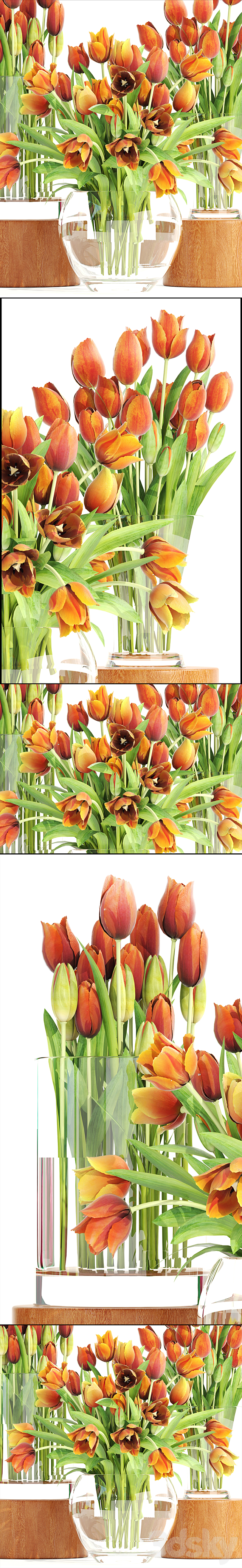 Set of spring bouquets 3. Tulips flower orange vase spring flowers 3DS Max Model - thumbnail 2