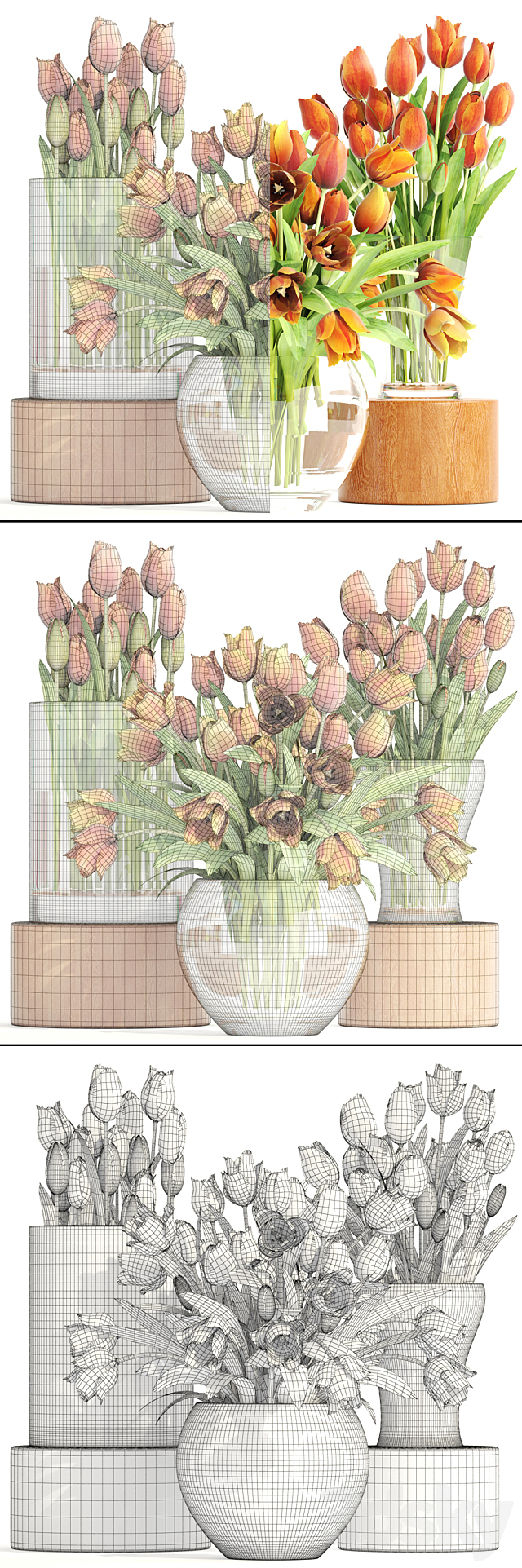 Set of spring bouquets 3. Tulips flower orange vase spring flowers 3DS Max Model - thumbnail 3