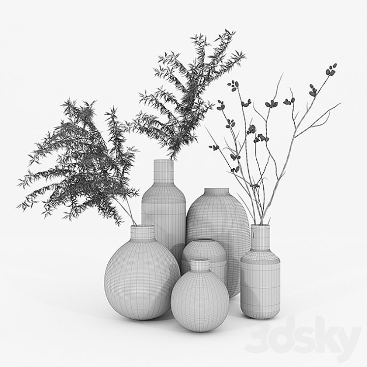 Set vaz h & m with dried flowers 3DS Max - thumbnail 2