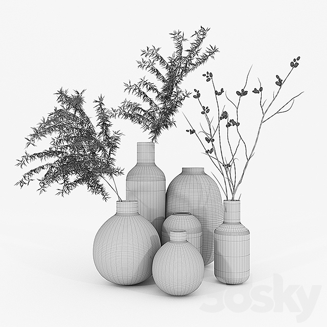 Set vaz h & m with dried flowers 3DSMax File - thumbnail 2