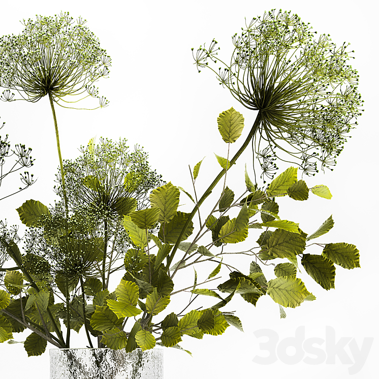 Spring bouquet of green flowers in a glass vase ikea ikea with hogweed branches leaves. 250 3DS Max Model - thumbnail 2