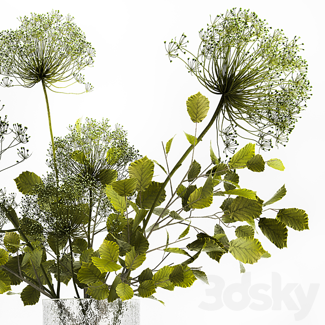 Spring bouquet of green flowers in a glass vase ikea. ikea with hogweed. branches. leaves. 250 3DSMax File - thumbnail 2