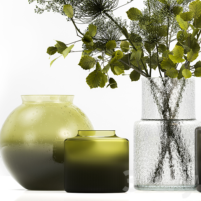 Spring bouquet of green flowers in a glass vase ikea. ikea with hogweed. branches. leaves. 250 3DSMax File - thumbnail 3