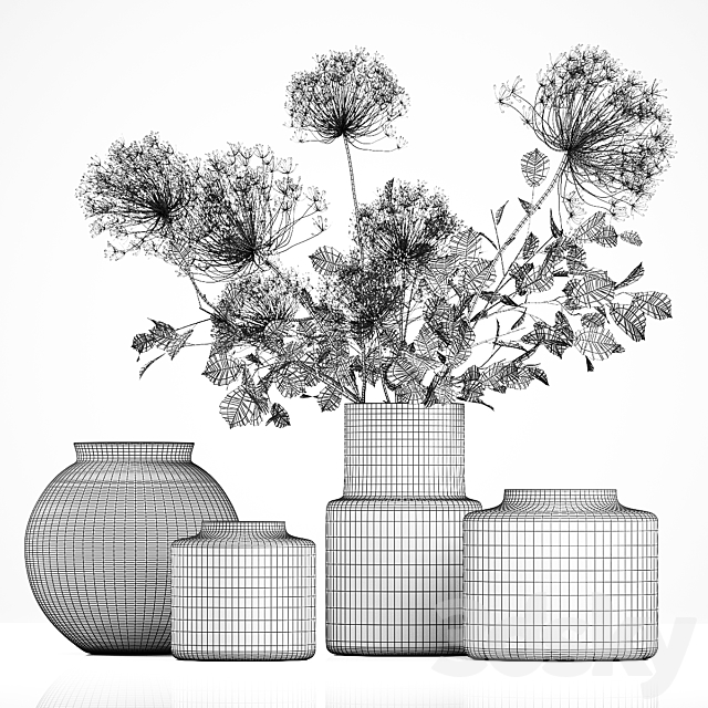 Spring bouquet of green flowers in a glass vase ikea. ikea with hogweed. branches. leaves. 250 3DSMax File - thumbnail 7