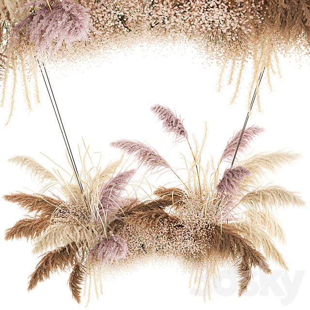 Suspended installation of dried flowers from pampas Pampas grass suspension branches wedding decoration. Bouquet 200. 3ds Max - thumbnail 1