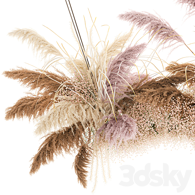 Suspended installation of dried flowers from pampas Pampas grass suspension branches wedding decoration. Bouquet 200. 3ds Max - thumbnail 2