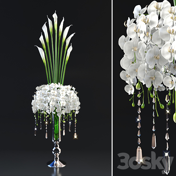 tall bouquet in a glass vase 3DS Max - thumbnail 1