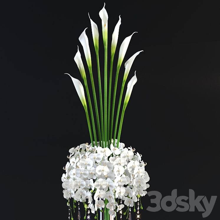 tall bouquet in a glass vase 3DS Max - thumbnail 2