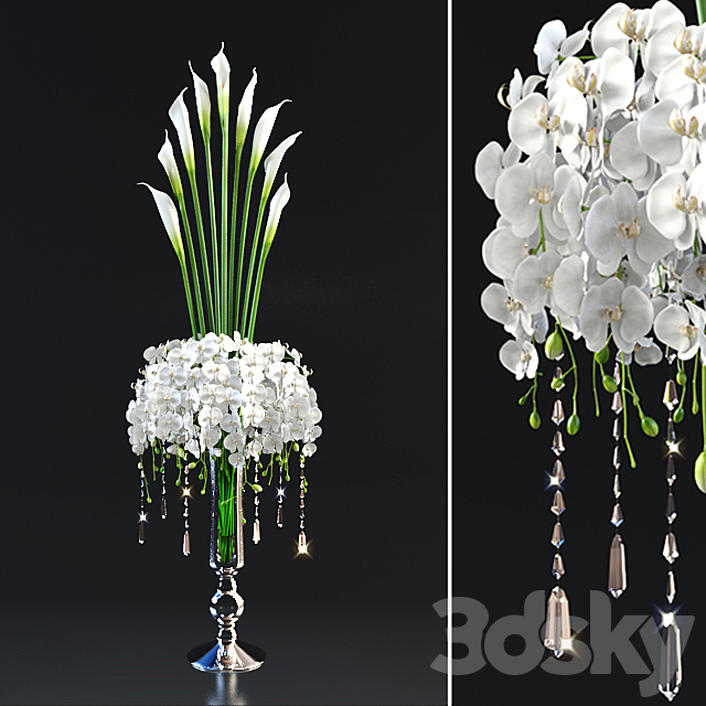 tall bouquet in a glass vase 3DSMax File - thumbnail 1