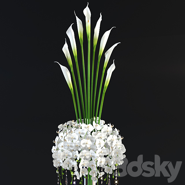 tall bouquet in a glass vase 3DSMax File - thumbnail 2