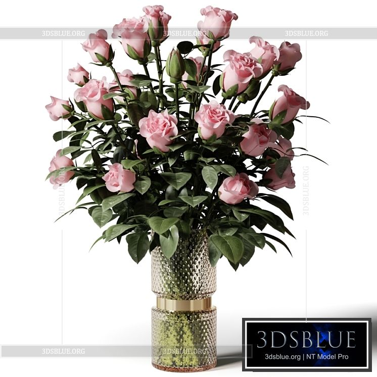 Tall bouquet of pink roses in a modern glass vase 3DS Max - thumbnail 3