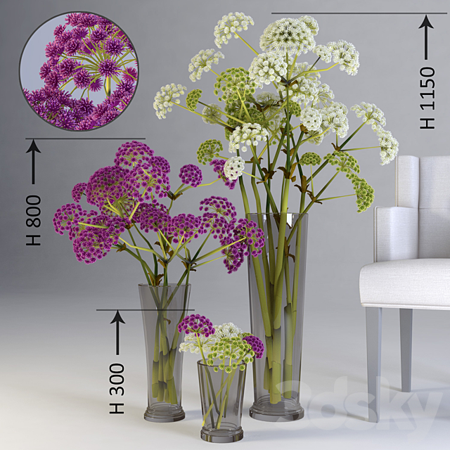 Three floral compositions of different heights 3DSMax File - thumbnail 1