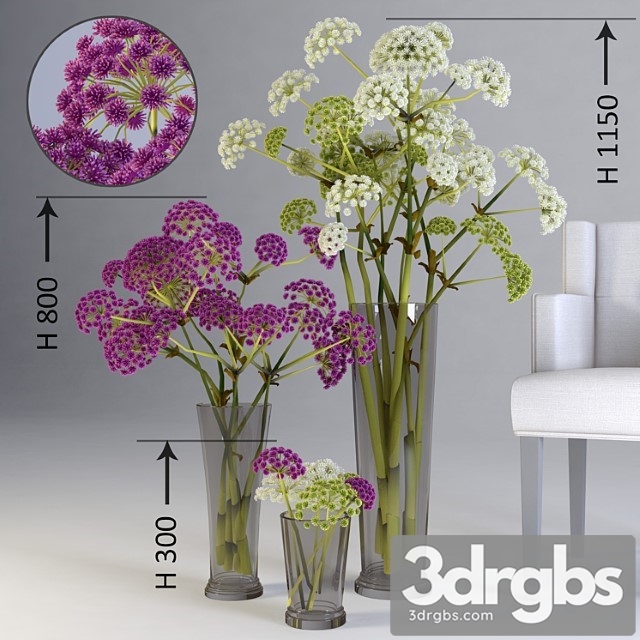 Three Flower Arrangements of Different Heights 3dsmax Download - thumbnail 1