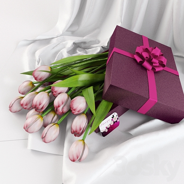 tulips in a gift box 3DSMax File - thumbnail 1