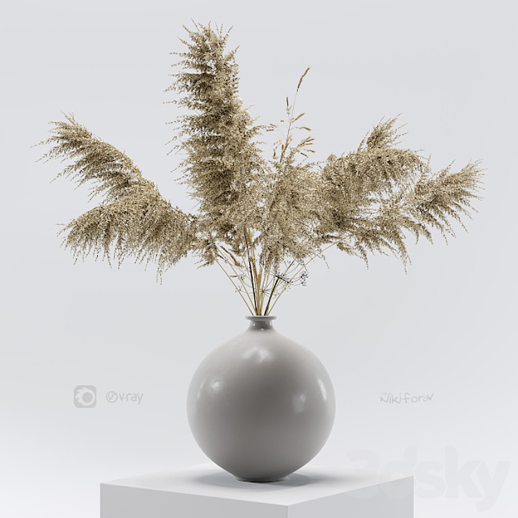 Vase with dried flowers 0001 3DS Max - thumbnail 1