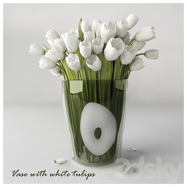 Vase with white tulips 3DS Max Model - thumbnail 1