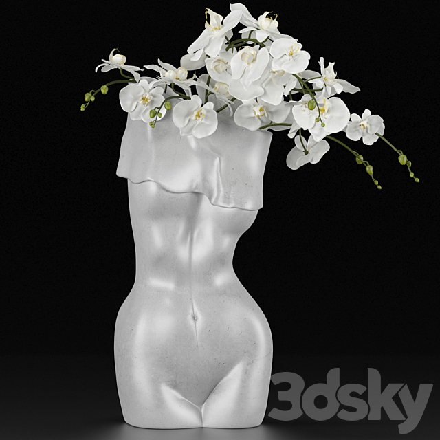 Vases in the form of a female body with bouquets of pampas grass and orchids 3DSMax File - thumbnail 4