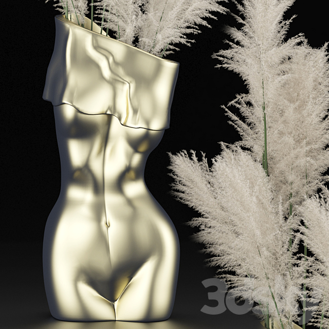 Vases in the form of a female body with bouquets of pampas grass and orchids 3DSMax File - thumbnail 5