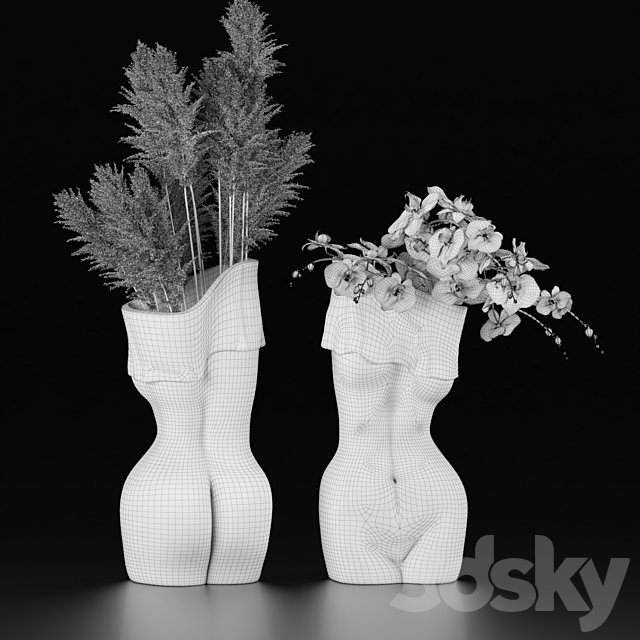 Vases in the form of a female body with bouquets of pampas grass and orchids 3DSMax File - thumbnail 6