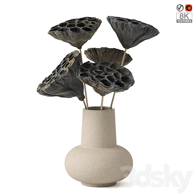 Vases with dried plant 3ds Max - thumbnail 1