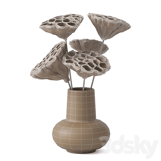 Vases with dried plant 3ds Max - thumbnail 3